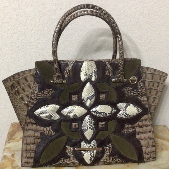 Brahmin Brown Leather/Suede/Snakeskin Priscilla Satchel (Like New) - Picture 11 of 16